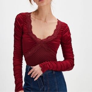 Free people forever young Red Lace Women's bodysuit size various NEW